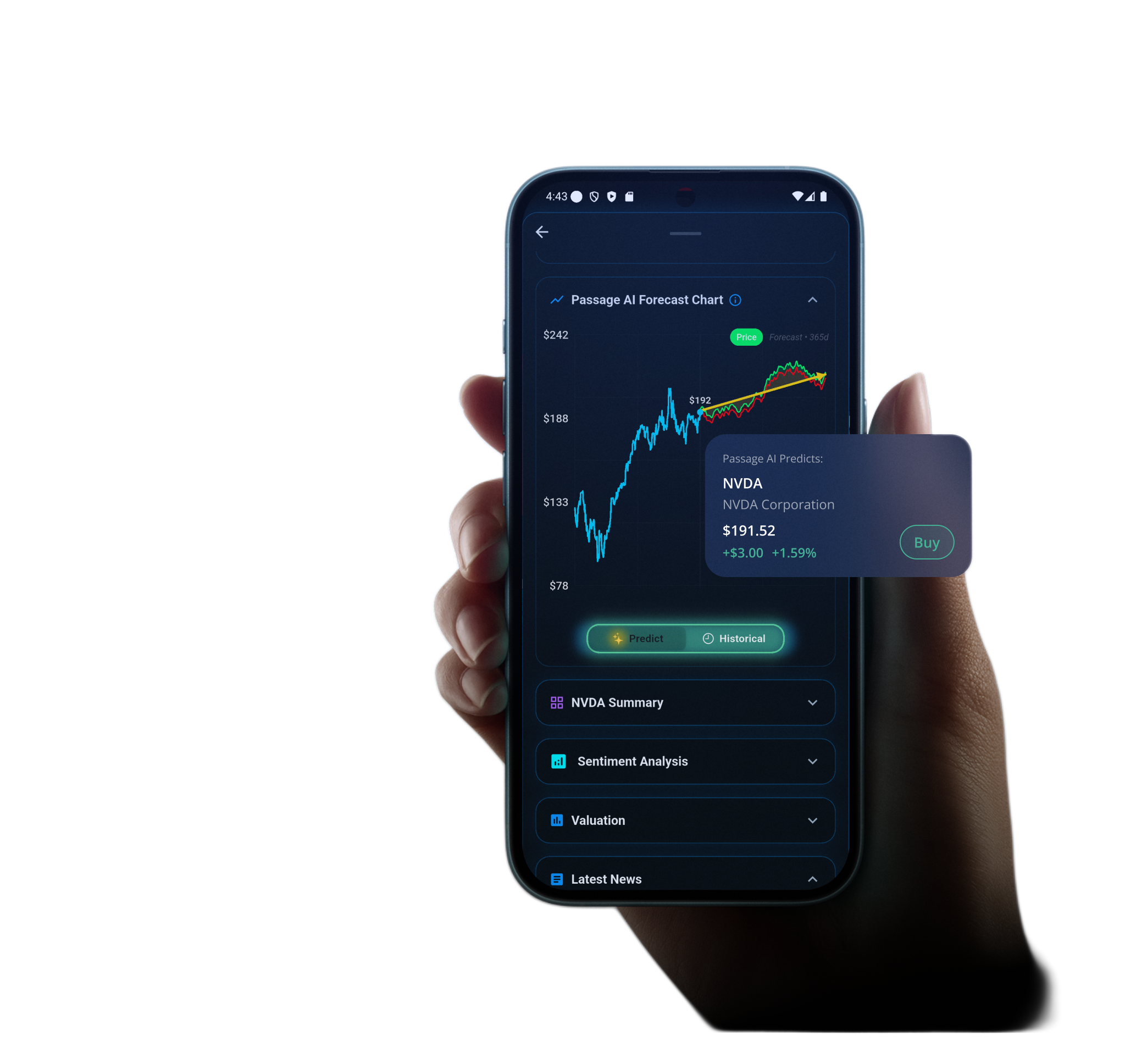 Smartphone showing Passage AI app